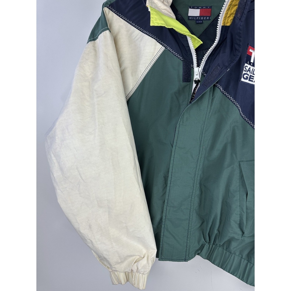VINTAGE Tommy Hilfiger Sailing Gear Colorblock 90s Jacket Mens XL Green Navy - Picture 13 of 16